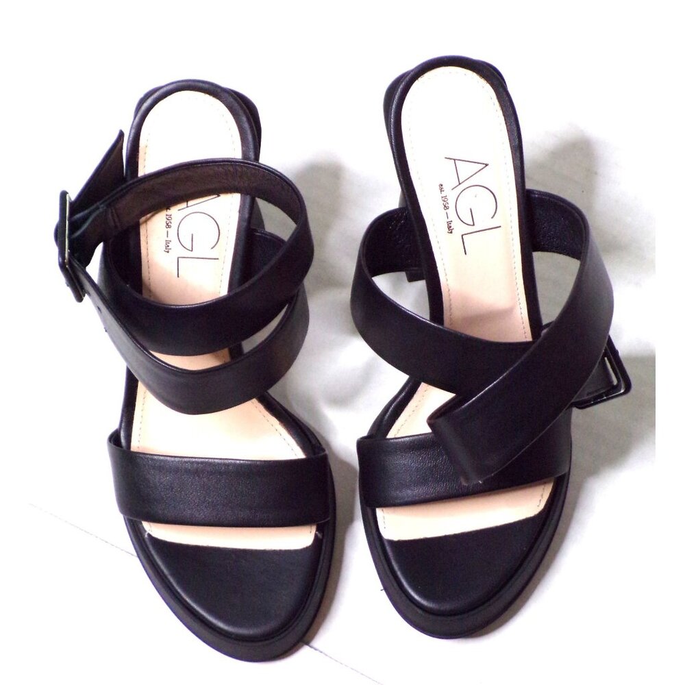 🆕 AGL Attilio Giusti Leombruni Janis Platform Sandal Shoes Leather Black 8.5 - Picture 12 of 12